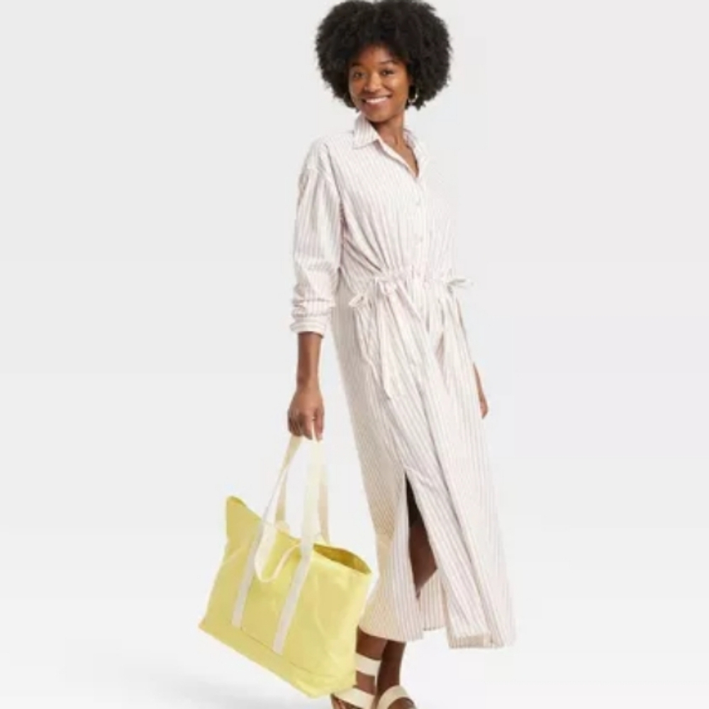Women's Long Sleeve Cinch Waist Maxi Cotton  Shirtdress - Picture 4 of 9